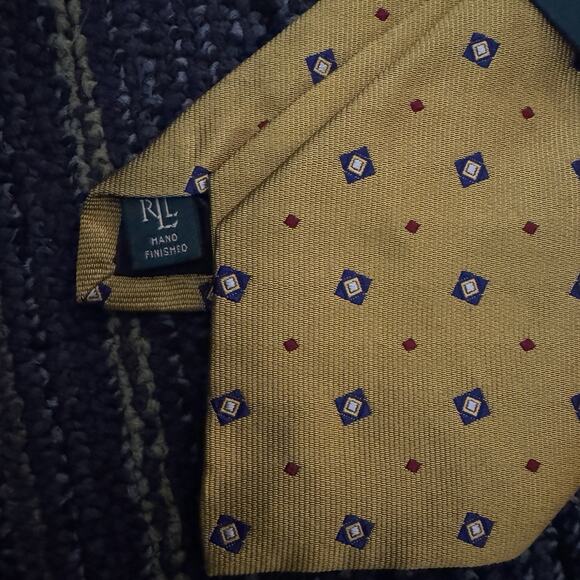 Lauren Ralph Lauren Neck Tie Men’s 100% Silk Yellow Geometric Hand Made NWT USA - Picture 2 of 10